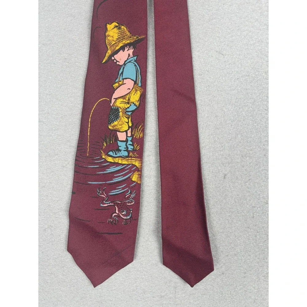 Vintage Ricky Ties Tie Mens One Size Red Boy Frog Novelty Humor Necktie